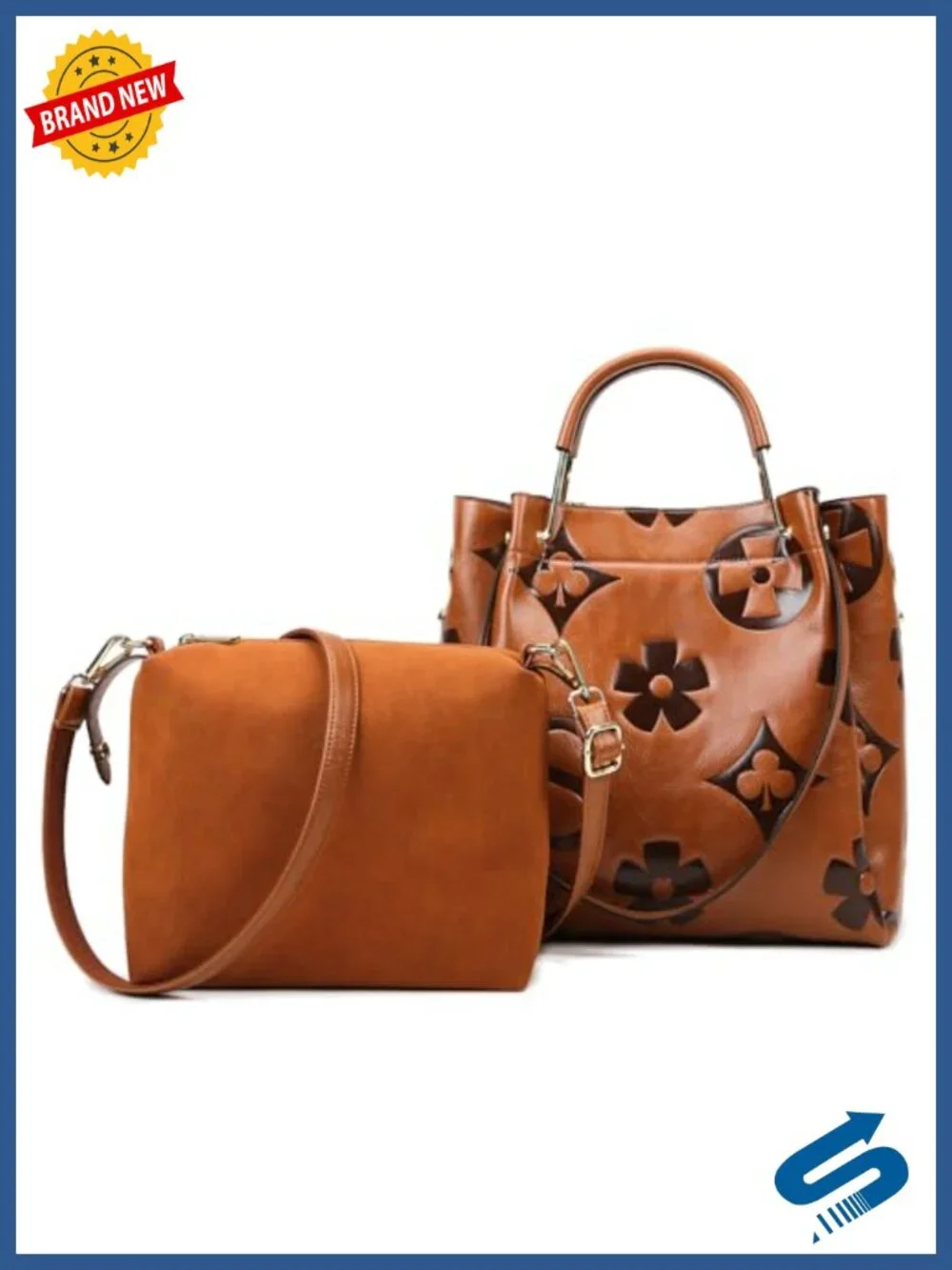 Embossed Vegan Leather Floral Top Handle Purse 3-in-1 Satchel Tote Bucket Bag
